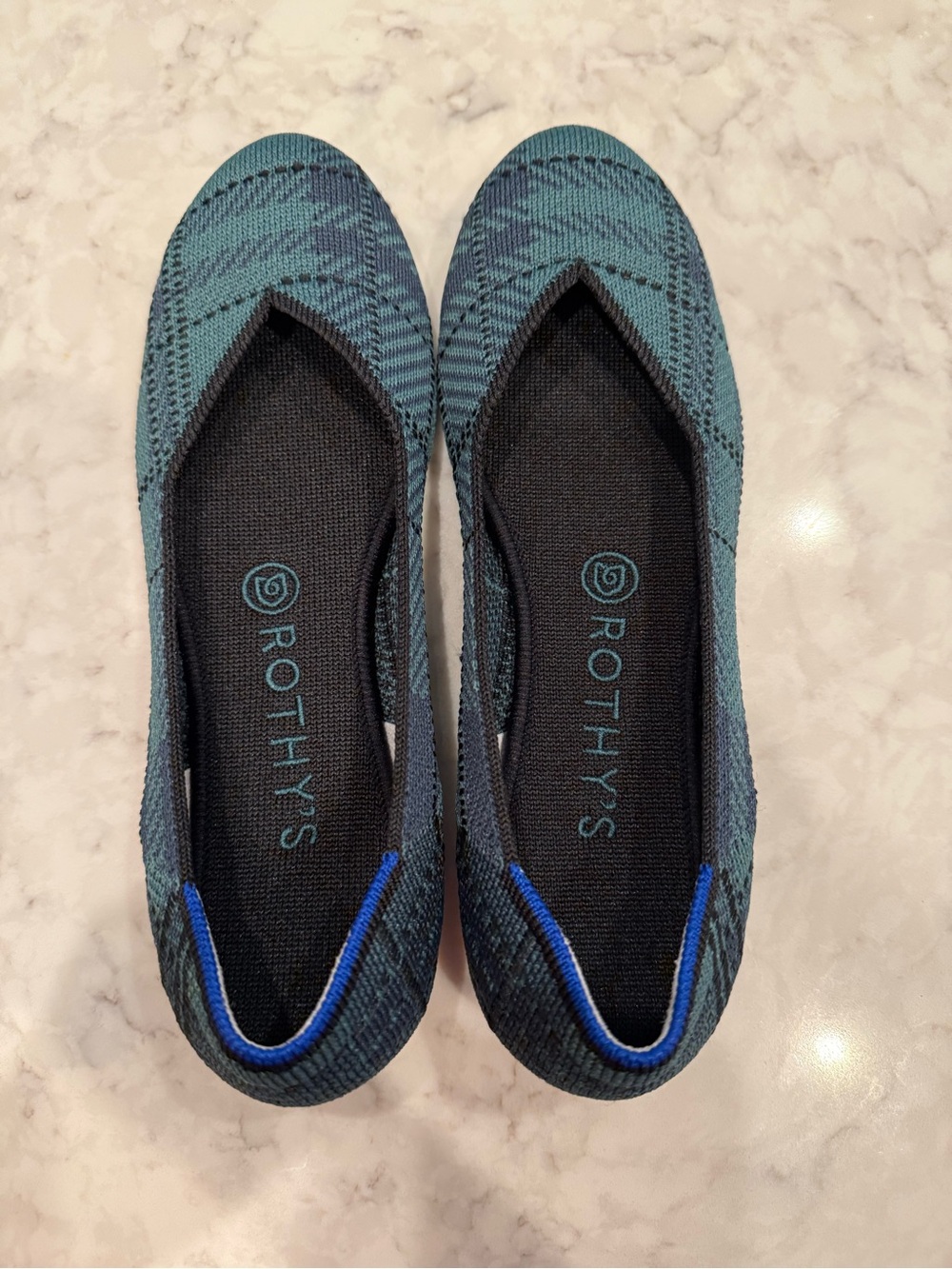 Rothy’s The Flat Green/Black Plaid Knit Ballet Flats Women’s Size 8